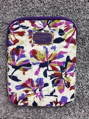 Marc Jacobs ipad Tablet Case Quilted Padded Zippered Purple Floral 8x10  - Image 1 of 4