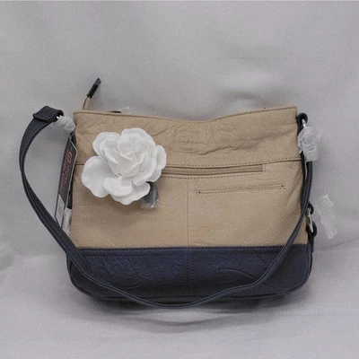 Stone Mountain Womens Leather Crossbody Bag Tan Navy Boho Shoulder Purse NWT - Image 1 of 4