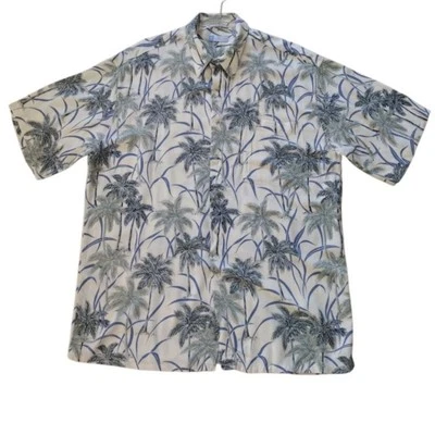 HALF MOON BAY Button Up Shirt Men L HAWAIIAN Green Palm Floral Beach Travel - Image 1 of 4