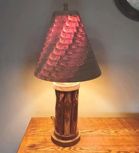 Rustic Handmade Table Lamp Red Pine Shade Diamond Willow Base Woods Unique! - Picture 1 of 16