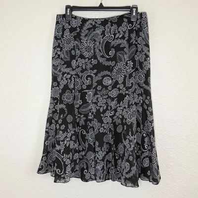 Falda midi Pendleton para mujer 8 negra con estampado floral de seda Y2K Fairy Grunge Whimsigoth Foto 1 de 4
