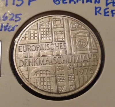 1975 f germany 5 mark bu uncirculated Historic Monuments silver world coin - Image 1 of 2