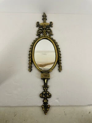 Espejo de pared antiguo victoriano de latón fundido con figura floral ovalado ornamentado, estilo rococó Foto 1 de 4