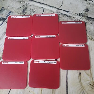 8 Sizzix Sizzlit Red Thin Dies Scrapbooking Beach Chair Umbrella Ball Shovel - Image 1 of 2