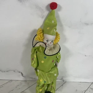 Vintage Porzellan Clown Puppe Grün Gepunktet H2O Specialties Biegbar Arme Beine - Bild 1 von 3