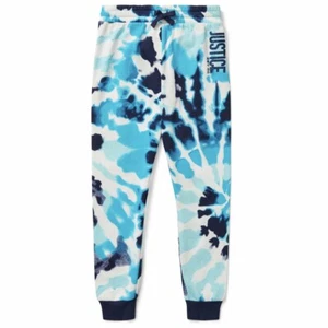 NWT Justice Girls Sz M(10) Blue White Fleece Tie Dye Joggers Graphic Sweatpants  - Picture 1 of 6