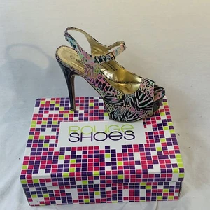Rouge Helium Multi Bright Colored Pump Pointed Open Toe Slim Heel Womens 8.5 - Picture 1 of 10
