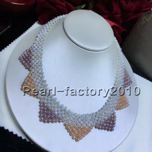 Nuevo Blanco Púrpura Rosa AAA 4-5MM MAR DEL SUR COLLAR DE PERLAS NATURALES - Imagen 1 de 2
