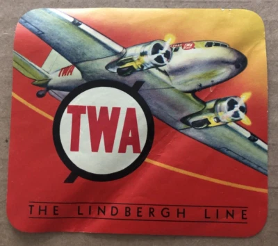 Etiqueta adesiva de bagagem vintage TWA The Lindbergh Line TRANS WORLD AIRLINE - Imagem 1 de 2