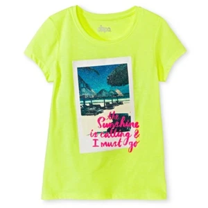Circo Girls' Beach Graphic Radiant Lime Green Short-Sleeve Tee Shirt, XS 4/5 - Picture 1 of 1