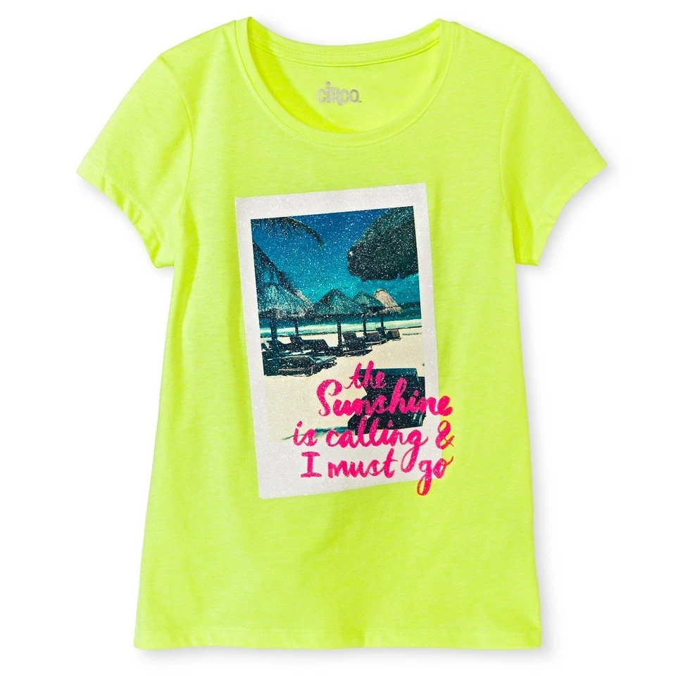Camiseta de manga corta Circo con gráfico de playa verde lima radiante para niñas, XS 4/5     Foto 1 de 1