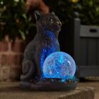 Solar Power Garden Ornament Light Up Cat Mystic Mog Crackle Ball LED Decoration 