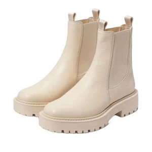 Sam Edelman Laguna Modern Ivory Leather Chelsea Rounded Toe Pull On Wide Boots - Picture 1 of 6