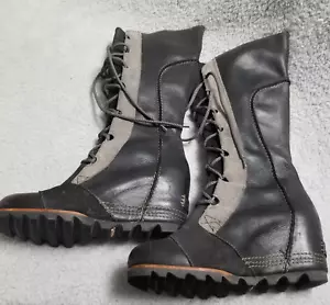 Sorel Cate The Great Wedge Tall Lace Up Boot Black Grey 7.5 Waterproof NL2175 - Picture 1 of 7