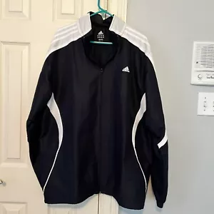 Adidas Windbreaker Men XL Black Hoodie Jacket Mesh Lined Pockets - Picture 1 of 10