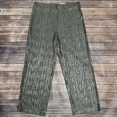 Calça JM Collection metálica dourada preta malha perna larga crepe elástica cintura GG - Imagem 1 de 4