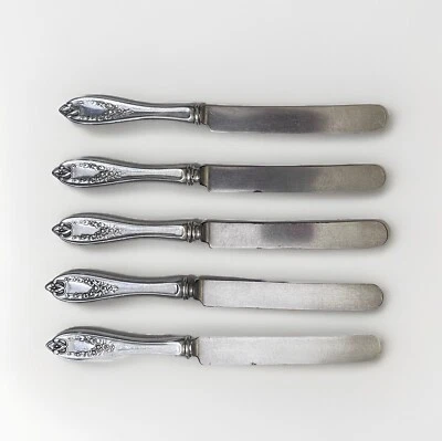 Лот из 5 антикварных старых колониальных посеребренных французских полых обеденных ножей 10 дюймов - Изображение 1 из 2
