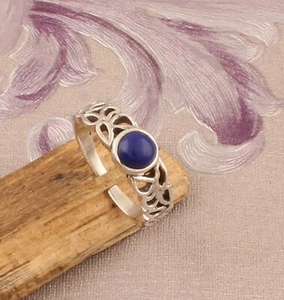 Natural Lapis Lazuli Gemstone Ring 925 Sterling Silver Handmade Wedding Jewelry - Imagen 1 de 9