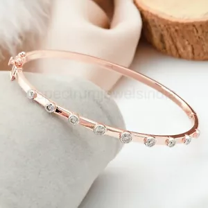 14K Rose Gold 0.66 Ct Lab Grown CVD Round Brilliant Cut Diamond Bangle Bracelet - Picture 1 of 6