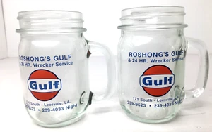 Gulf Oil Advertising Pair Mason Jar Style Mugs w Logo - Picture 1 of 7