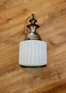 Antique 1920s Art Deco Milk Glass Skyscraper Ceiling Lamp Light Fixture - Picture 1 of 12