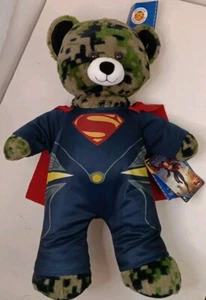 Build A Bear Superman Teddy Bear Removable Body Suit & Cape Camo Green 15" Tall - Picture 1 of 5