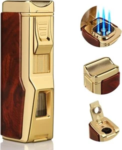 Torch Lighter, 4 Jet Flame Lighter Refillable Butane Mahogany - Picture 1 of 7