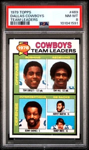 1979 Topps Football #469 Dallas Cowboys Team Leaders Tony Dorsett PSA 8 NM-MT - Foto 1 di 2
