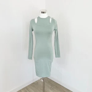 Kookai Dress Womens Size 0 AU 6 Smoky Green Smith Long Sleeve Mini Bodycon New - Picture 1 of 12