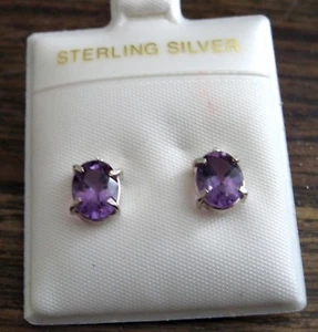 rle Amethyst Earrings Natural Stone w/Sterling Silver - Picture 1 of 2