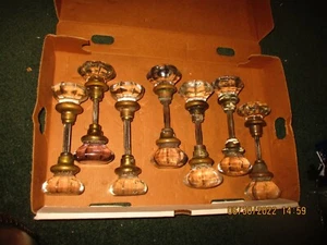LOTE DE 7 JUEGOS / PARES GRANDES DE POMOS DE PUERTA DE VIDRIO VINTAGE DE 8 PUNTOS I - Imagen 1 de 5