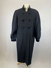 Wool Cashmere Coat Women 14 Black Vintage Mansfield Made in England 1980s 90s