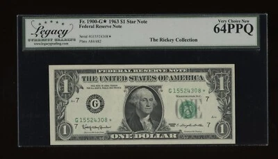 DBR 1963 $1 FRN Chicago STAR Fr. 1900-G* Legacy 64 PPQ Serial G15524308* - Image 1 of 2