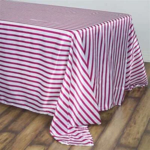 FUCHSIA White Striped 90x132" RECTANGLE Satin TABLECLOTH Wedding Party Home SALE - Picture 1 of 5