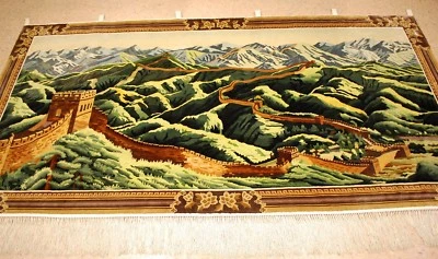 GREAT WALL OF CHINA DESIGN_MINT SILK CHINESE RUG 4.2x8.1  WALL HANGING CARPET - Image 1 of 4