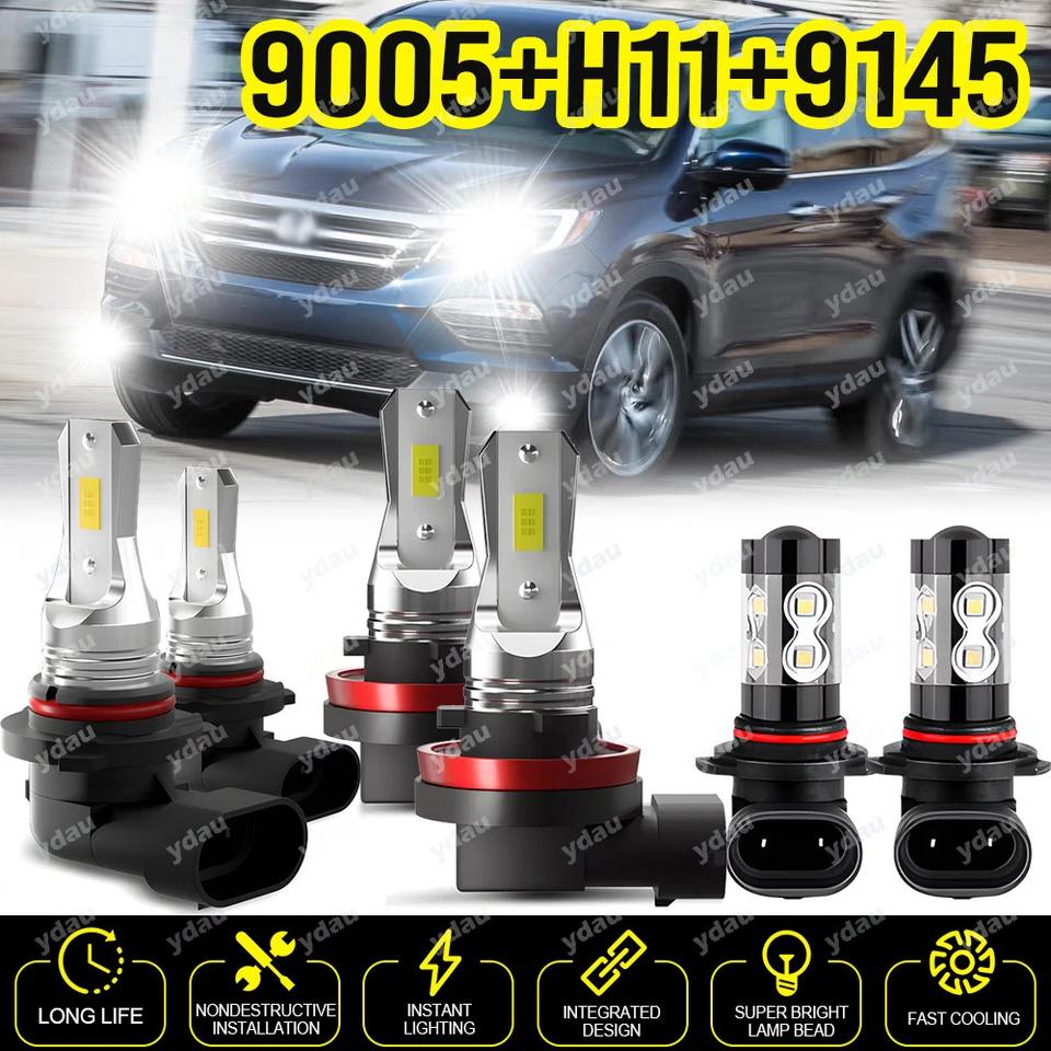 For Honda Pilot 2006-2018 6X Combo LED Headlight High+Low Beams&Fog Light Bulbs - Image 1 of 4