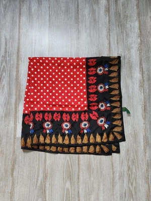 VTG Museum Arts Collection Juraku 100% Silk Square Scarf Red Black Multi Design - Image 1 of 4