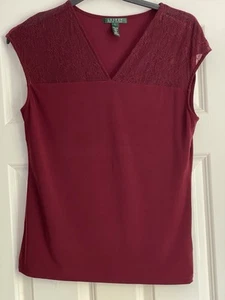 RALPH LAUREN Women's Red, Lace Top Blouse. Size L - Picture 1 of 6