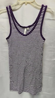 Camiseta sin mangas para mujer Fossil talla pequeña púrpura y blanco a rayas cuello en V Foto 1 de 4