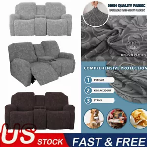 2 Seat Sofa Cover Jacquard Recliner Sofa Cover With Center Console Slipcover - Picture 1 of 54