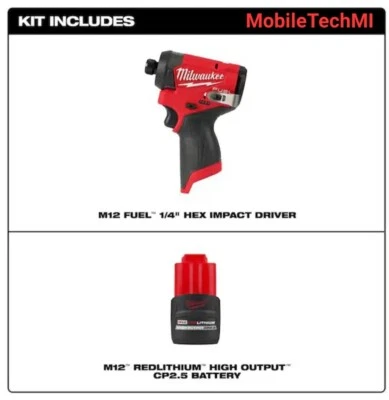 Driver de impacto hexagonal Milwaukee M12 3453-20 COMBUSTÍVEL 1/4" + bateria de 2,5 Ah ALTA SAÍDA - Imagem 1 de 4