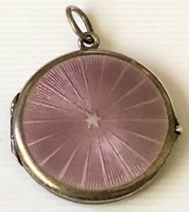 Antique Small Victorian Sterling Silver & Lavender Enamel Picture Locket Pendant