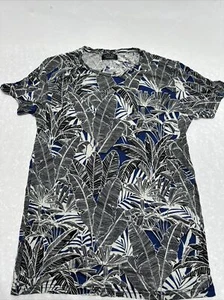 ZARA MENS SHORT VINTAGE PALM TREE TROPICAL BLACK BLUE FITTED SLIM T SHIRT SZ S M - Picture 1 of 14