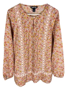 LANDS END Tunic Top Womens L Floral Keyhole Peasant Cottagecore Ditzy Fairy Boho - Picture 1 of 5