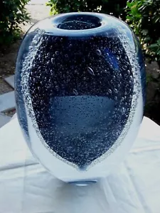 MODERN GLASS VASE THICKNESS HANDMADE GREY / BLACK TRANSPARENT - Picture 1 of 20