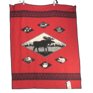 Baby Rich By Woolrich Baby Blanket Red Fleece Moose Wildlife Animals 35 x 29 - Picture 1 of 13
