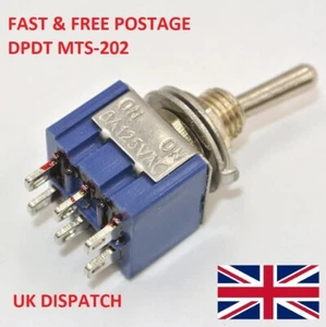 Mini interrupteur à bascule 1-100 MTS-202 DPDT 6 broches ON/ON 6A 125V 2 positions - Photo 1/9