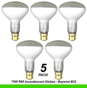 5 x 75W Incandescent R95 Reflector Light Globes Bulbs Bayonet B22 BC - Picture 1 of 5