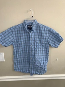 Panhandle Slim Rough Stock Western Shirt Size L/14 Plaid Pearl button Snap blue - Picture 1 of 6