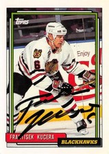 Frantisek Kucera autographed Hockey Card Chicago Blackhawks, 67 1992 Topps #520